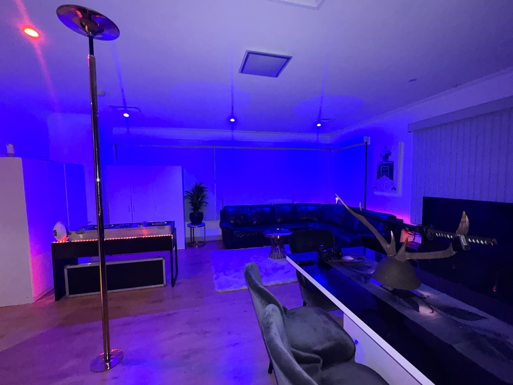 The lounge in violet light